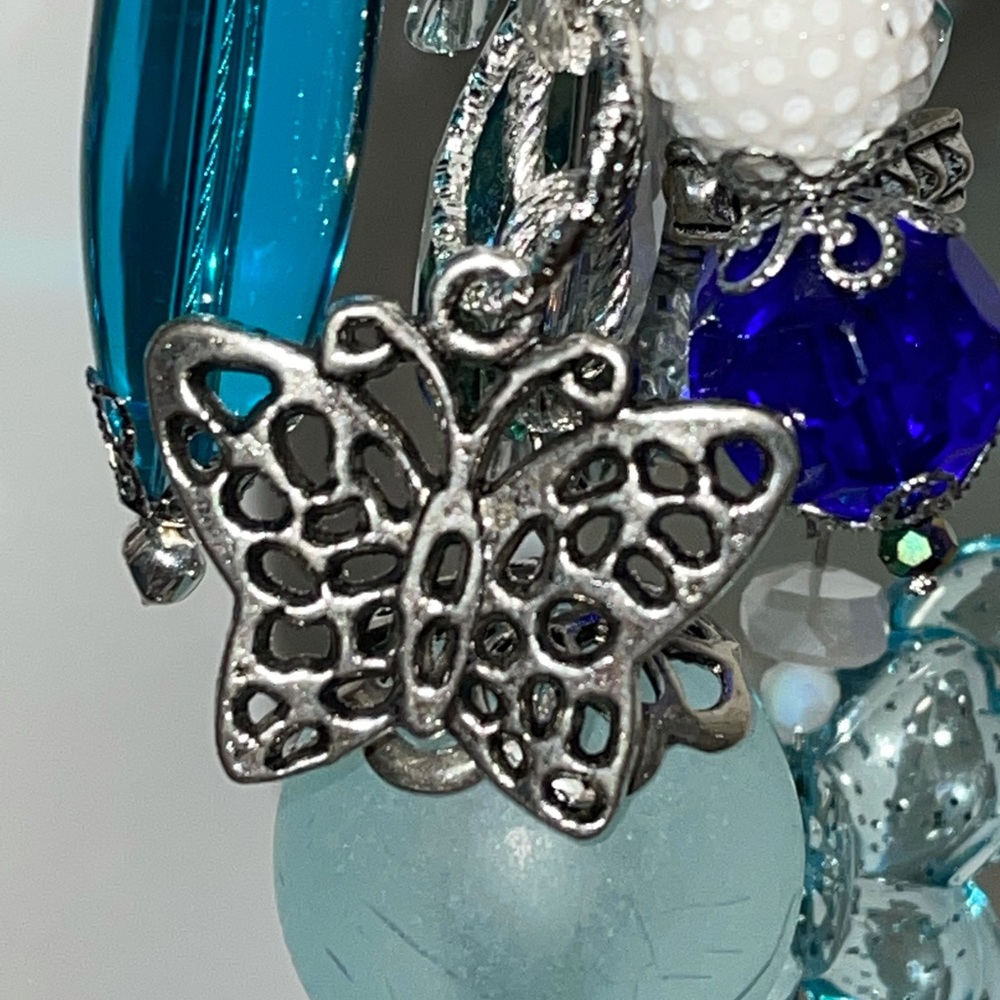 Original Handbag Charm 🦋 Butterflies Aqua Silver Backpack Jewelry Bag Bling - Picture 3 of 15